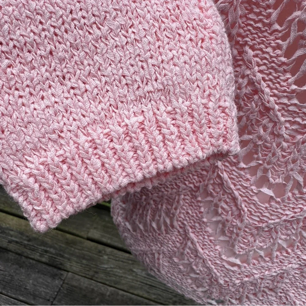 Talbots Scallop Pink Pointelle Crewneck Sweater LP Cotton Blend - Picture 7 of 16